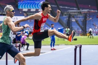 Julien Bonvin en action lors des demi-finale du 400m haies des Championnats d'Europe d'athlétisme
